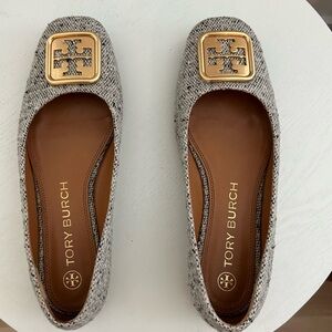 Tory Burch Gray Flats with Gold Accents